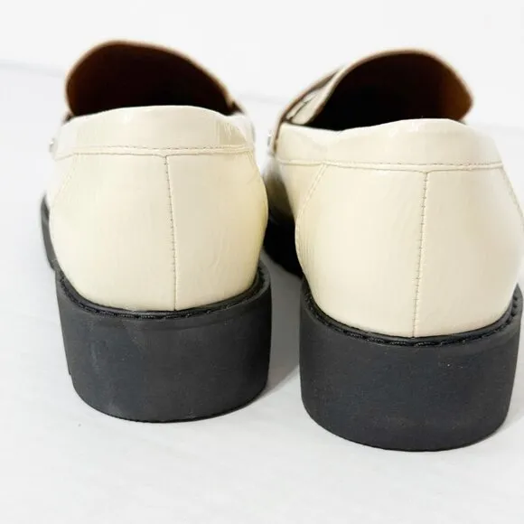 Franco Sarto NWOB Sz 8 Putty /Off White Cassandra Glossy Penny Loafers