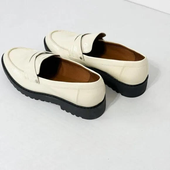 Franco Sarto NWOB Sz 8 Putty /Off White Cassandra Glossy Penny Loafers