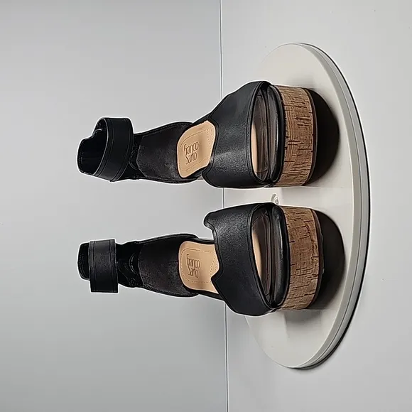 Franco Sarto Perfetto Heeled Sandal Wedge Ankle Straps Open Toe Cork Black 8