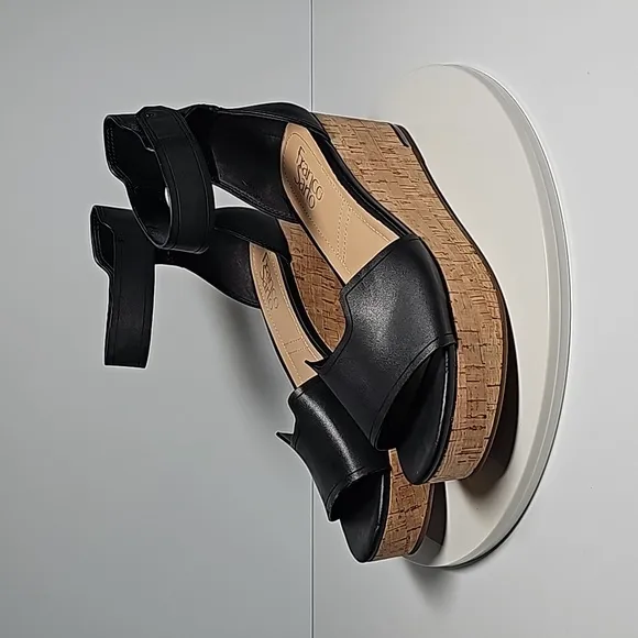 Franco Sarto Perfetto Heeled Sandal Wedge Ankle Straps Open Toe Cork Black 8