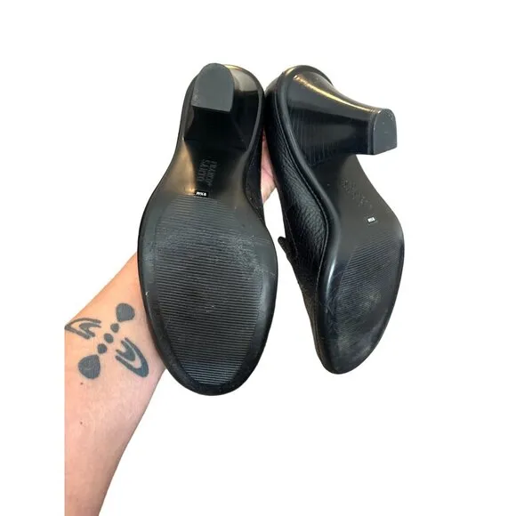 FRANCO SARTO WOMEN'S BLACK PEBBLED LEATHER CHUNKY PENNY LOAFER HEELS SZ 9.5 NWOT