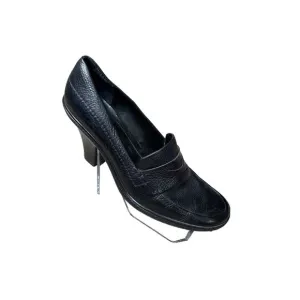 FRANCO SARTO WOMEN'S BLACK PEBBLED LEATHER CHUNKY PENNY LOAFER HEELS SZ 9.5 NWOT