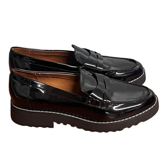 Franco Sarto Women's Cassandra Patent Faux Leather Platform Penny Loafers NWOB