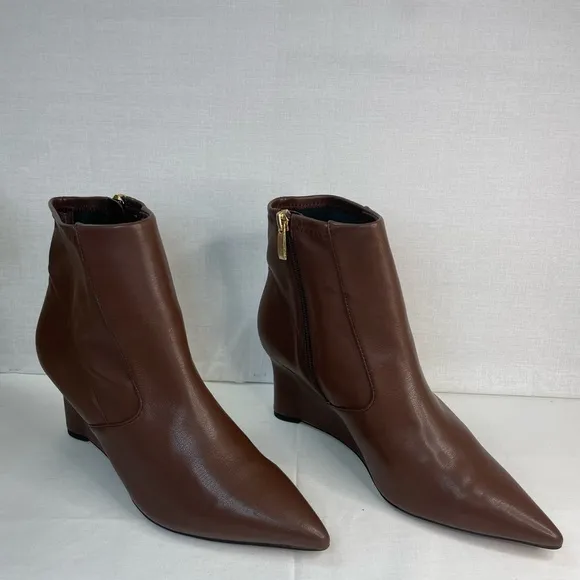 Franco Sarto‎ Women's Temira Side Zip Wedge Bootie Brown Ankle boots 8.5