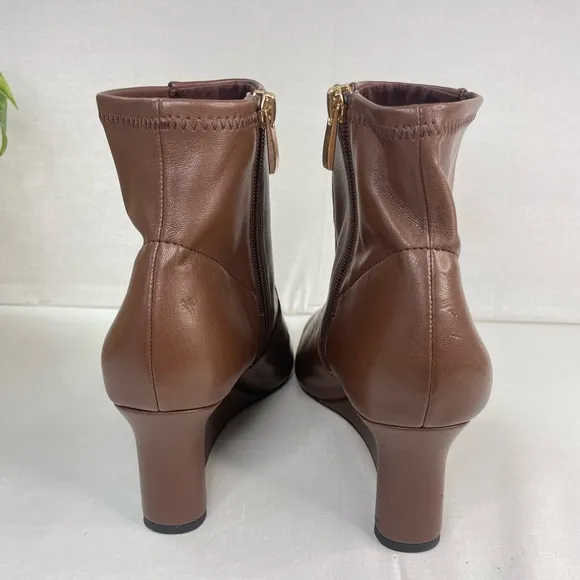 Franco Sarto‎ Women's Temira Side Zip Wedge Bootie Brown Ankle boots 8.5