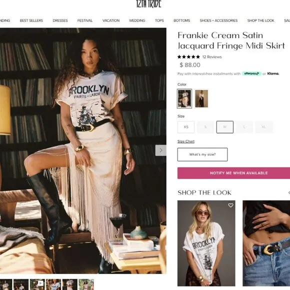 Frankie Cream Satin Jacquard Fringe Midi Skirt