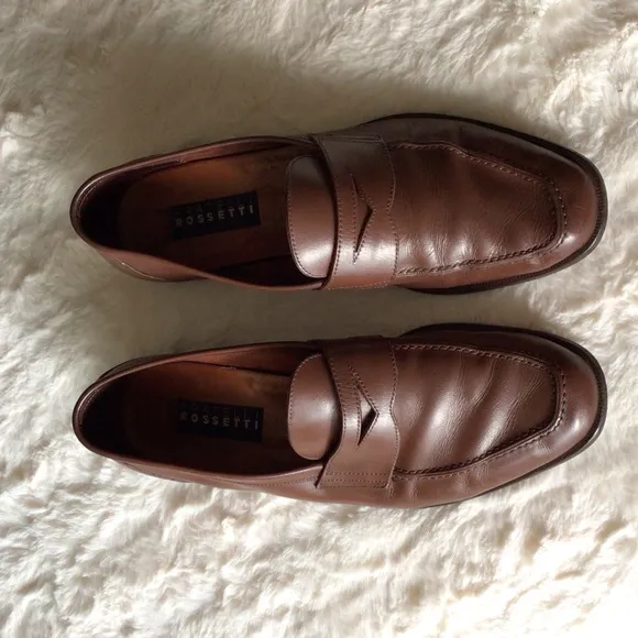 Fratelli Rossetti 100% Soft Calf Leather Chestnut Penny Loafers Size 9 Gorgeous