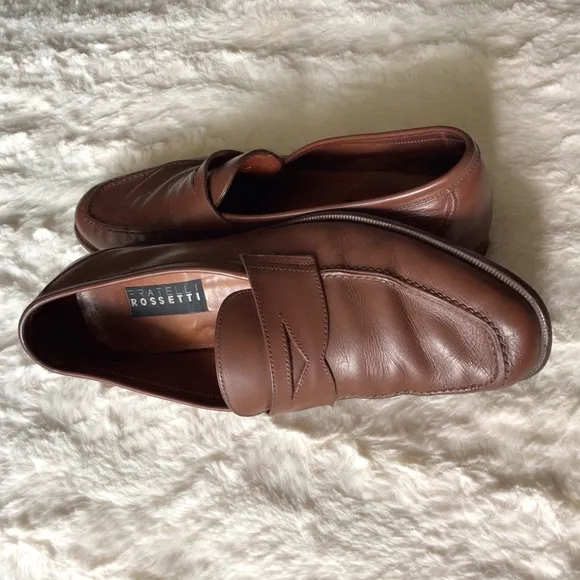 Fratelli Rossetti 100% Soft Calf Leather Chestnut Penny Loafers Size 9 Gorgeous