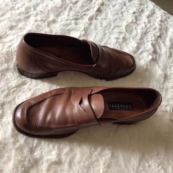 Fratelli Rossetti 100% Soft Calf Leather Chestnut Penny Loafers Size 9 Gorgeous