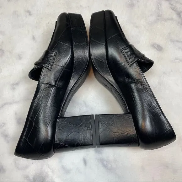 Freda Salvador Florence Black Croc Embossed Leather Platform Loafers