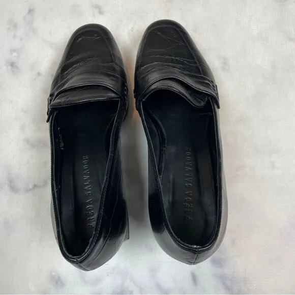 Freda Salvador Florence Black Croc Embossed Leather Platform Loafers