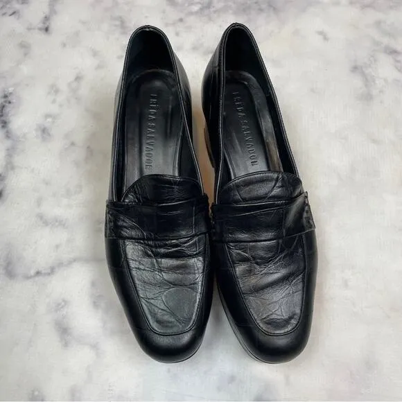 Freda Salvador Florence Black Croc Embossed Leather Platform Loafers