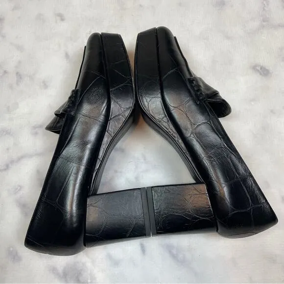 Freda Salvador Florence Black Croc Embossed Leather Platform Loafers