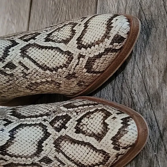 Freda Salvador Handcrafted Julia Snake Embossed Mid Shaft Boots Calfskin Leather