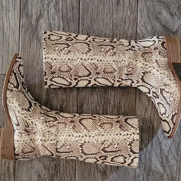 Freda Salvador Handcrafted Julia Snake Embossed Mid Shaft Boots Calfskin Leather