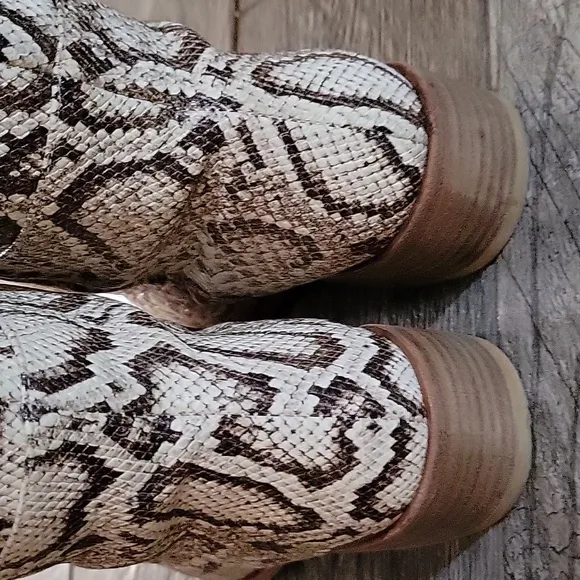 Freda Salvador Handcrafted Julia Snake Embossed Mid Shaft Boots Calfskin Leather