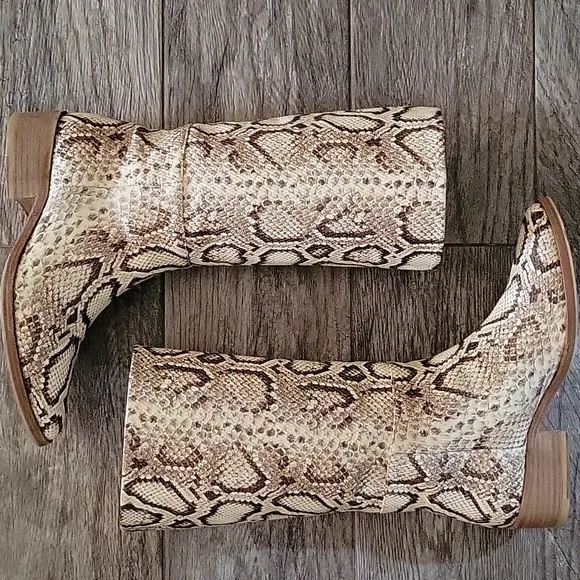 Freda Salvador Handcrafted Julia Snake Embossed Mid Shaft Boots Calfskin Leather