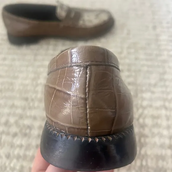 Freda Salvador Taupe Snakeskin Loafers with Snakeskin detail