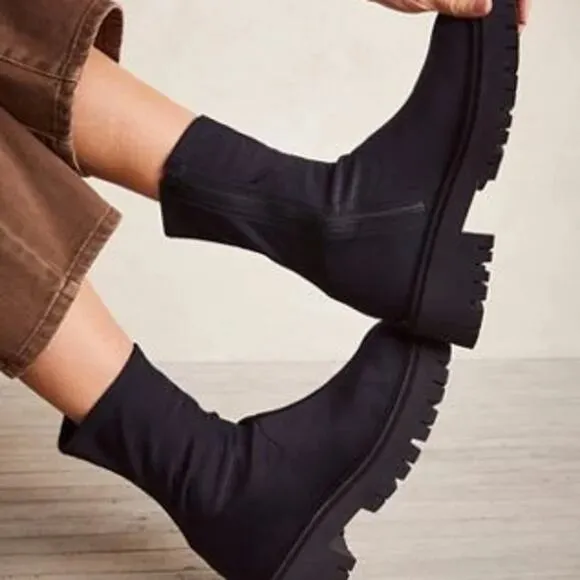 Free People Alaina Chunky Platform Lug Boots Size 39 Black Grunge Goth Emo