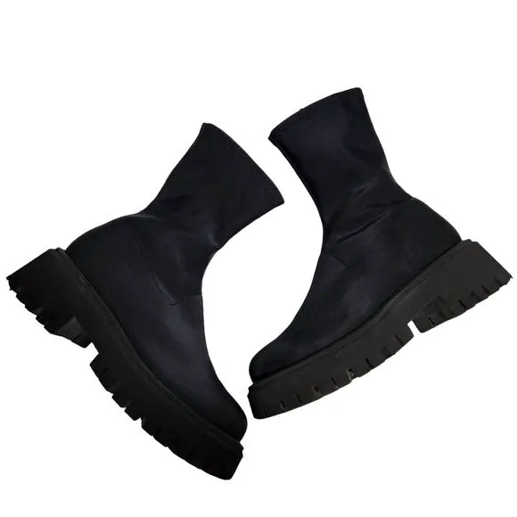 Free People Alaina Chunky Platform Lug Boots Size 39 Black Grunge Goth Emo