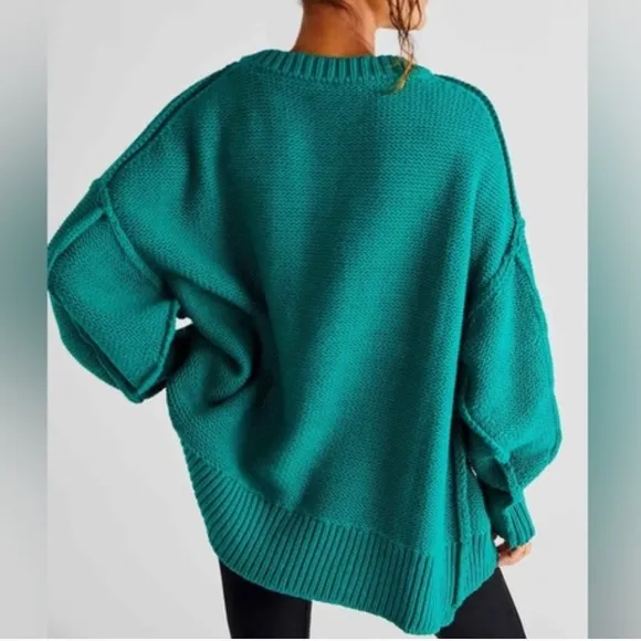FREE PEOPLE Alli V Neck Oversized Sweater Green