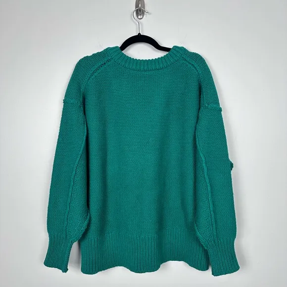 FREE PEOPLE Alli V Neck Oversized Sweater Green