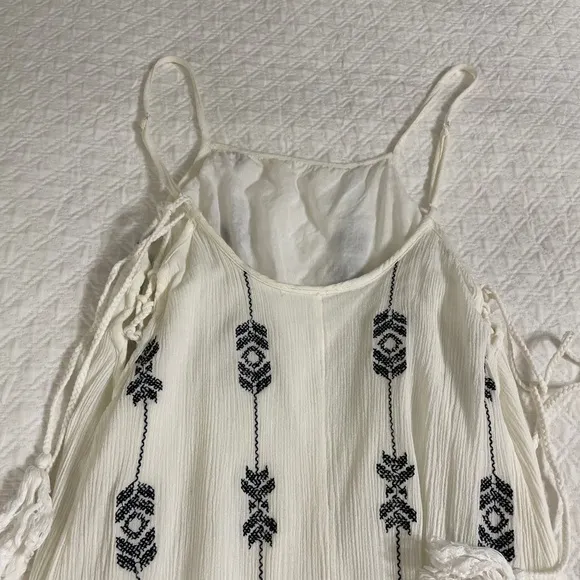 Free People Black White Embroidered Drop Waist Open Back &amp; Sides Boho Dress S