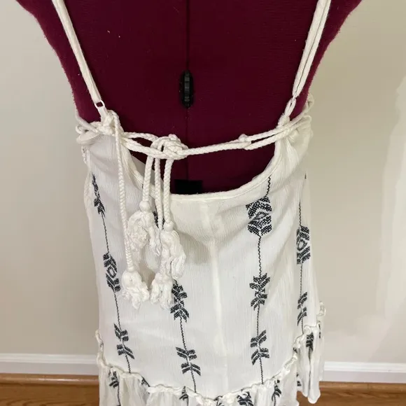 Free People Black White Embroidered Drop Waist Open Back &amp; Sides Boho Dress S
