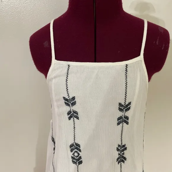 Free People Black White Embroidered Drop Waist Open Back &amp; Sides Boho Dress S