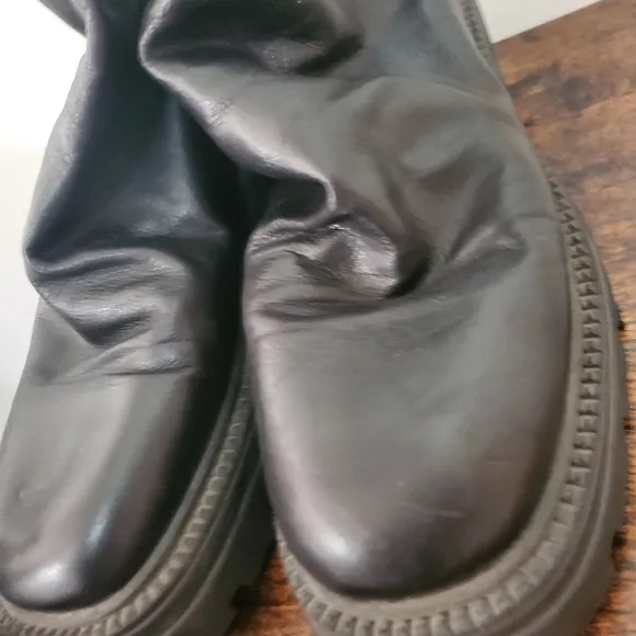 Free People Chunky Emma Platform Ruched Black Leather Boots Size 41