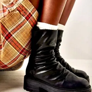 Free People Chunky Emma Platform Ruched Black Leather Boots Size 41