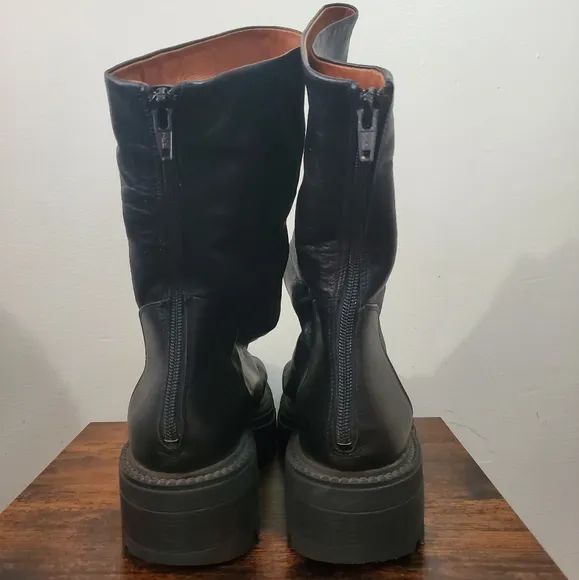 Free People Chunky Emma Platform Ruched Black Leather Boots Size 41
