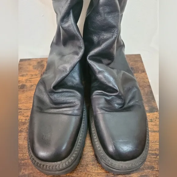 Free People Chunky Emma Platform Ruched Black Leather Boots Size 41