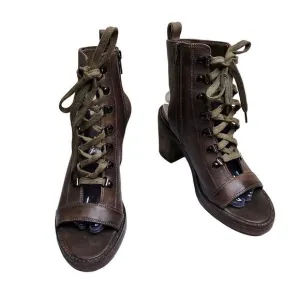 Free People City of Lights Women's Khaki leather lace up cutout sandals Size 8.5