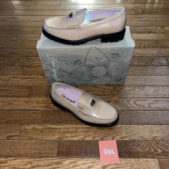 Free People Collection Leather Liv Loafers Taupe Camel Women’s EU Size 39
