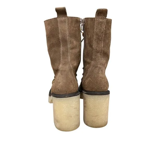 Free People Dylan Brown Suede Chunky Platform Lace Up Boots Size 6