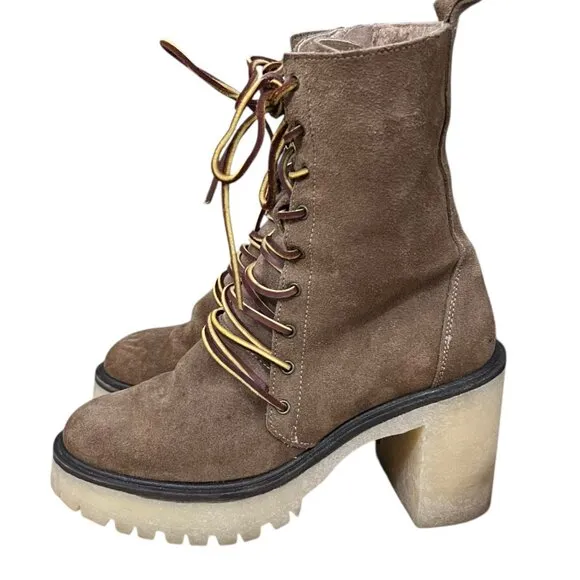 Free People Dylan Brown Suede Chunky Platform Lace Up Boots Size 6