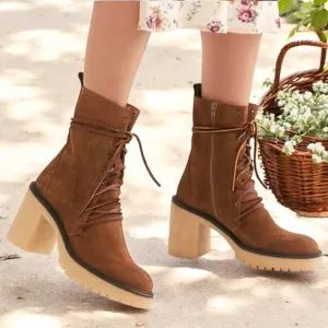 Free People Dylan Brown Suede Chunky Platform Lace Up Boots Size 6