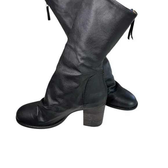Free People Elle Block Heel Boots BlackSlouch Leather Boots Size 9.5