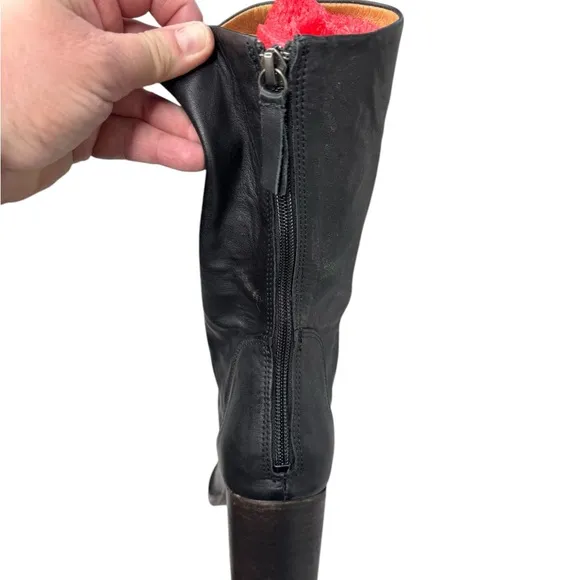 Free People Elle Block Heel Boots BlackSlouch Leather Boots Size 9.5