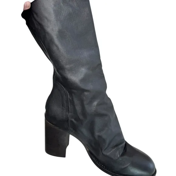 Free People Elle Block Heel Boots BlackSlouch Leather Boots Size 9.5
