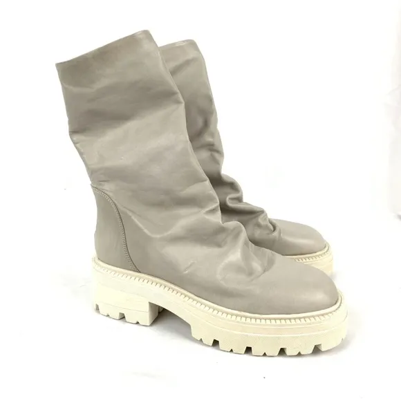 Free People Emma Ruched Boots Size 7 Buttery Soft Leather Platform Lug Sole