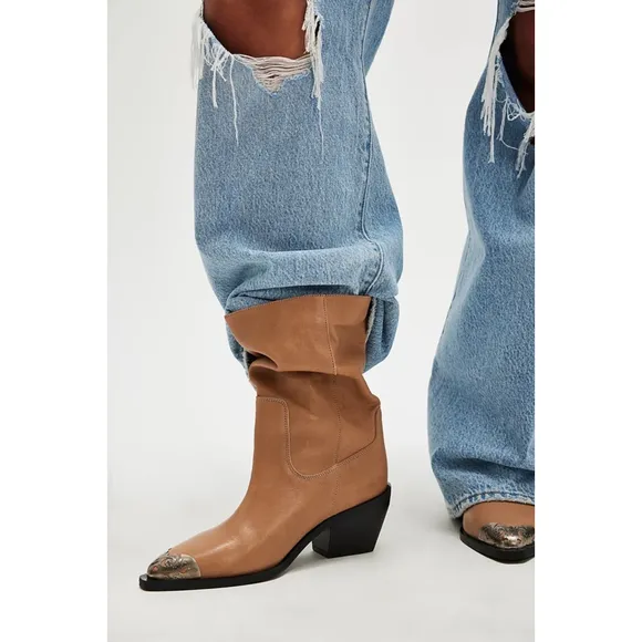 Free People Faster Filigree Boots in Camel Leather size 8