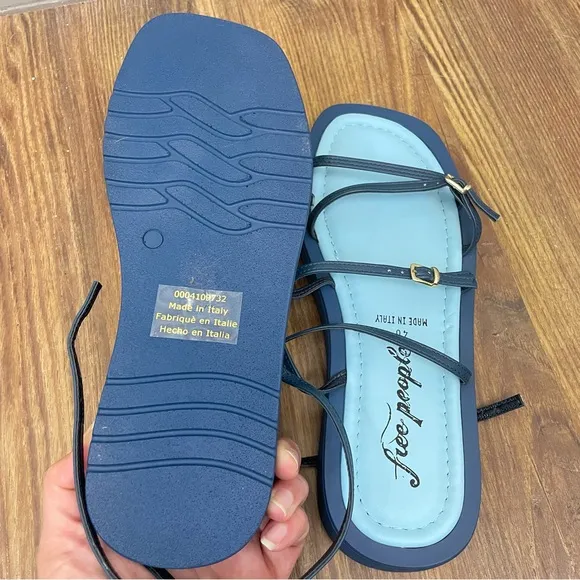 Free People Fionna Leather Strappy Platform Sandals Blue Size 40