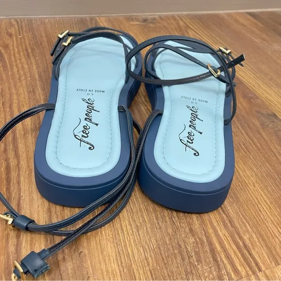 Free People Fionna Leather Strappy Platform Sandals Blue Size 40