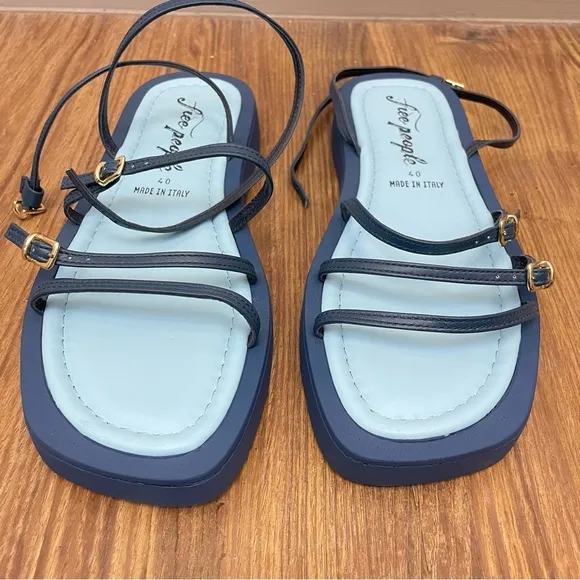 Free People Fionna Leather Strappy Platform Sandals Blue Size 40