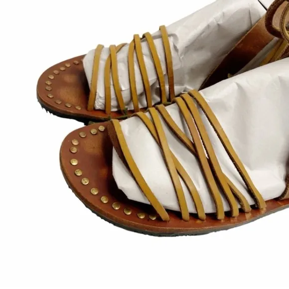 Free People Gladiator Sandals EU 38 (US 7.5) Brown Leather Lace-Up Tassel Flats