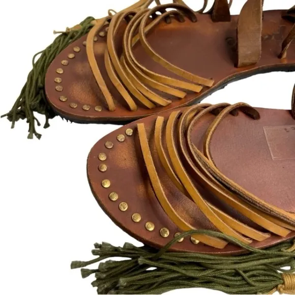 Free People Gladiator Sandals EU 38 (US 7.5) Brown Leather Lace-Up Tassel Flats