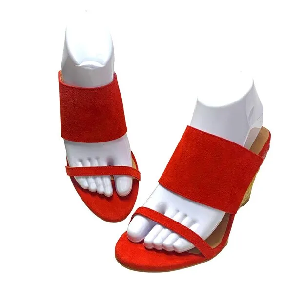 Free People‎ Glorieta Red Suede Rainbow Ombre Espadrille Wedge Sandals