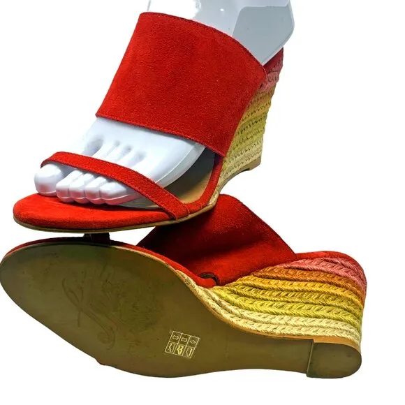 Free People‎ Glorieta Red Suede Rainbow Ombre Espadrille Wedge Sandals